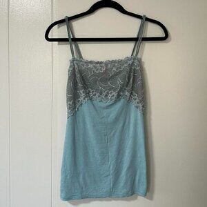 Felina sleeveless lace trim y2k vintage tank top in pale blue and gray medium